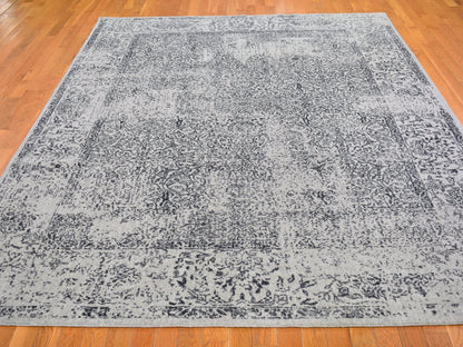 Grey 7'10" x 9'9" Modern / Contemporary Handloom Wool/Silk Rug - Sku: O066438