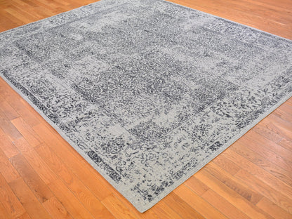 Grey 7'10" x 9'9" Modern / Contemporary Handloom Wool/Silk Rug - Sku: O066438