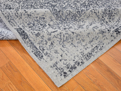 Grey 7'10" x 9'9" Modern / Contemporary Handloom Wool/Silk Rug - Sku: O066438