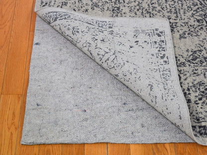 Grey 7'10" x 9'9" Modern / Contemporary Handloom Wool/Silk Rug - Sku: O066438