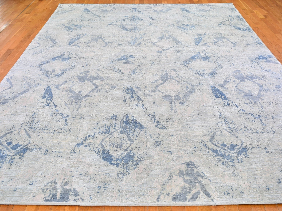 Wool / Silk hand-knotted wool/silk rug in Ivory, 10' x 14'1" — SKU O066443 (view 2)