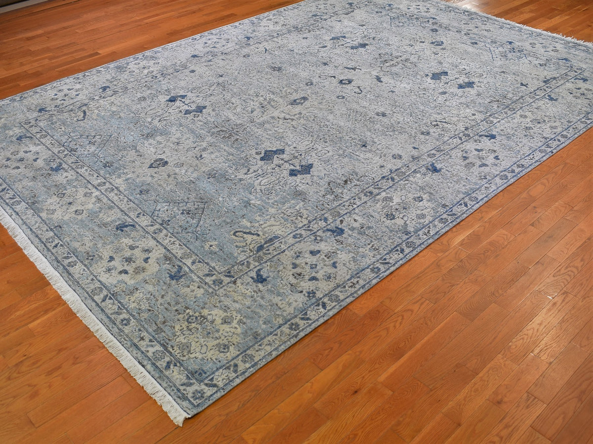 Oushak Modern / Contemporary hand-knotted wool/silk rug in Ivory, 9'10" x 14'2" — SKU O066446 (view 3)