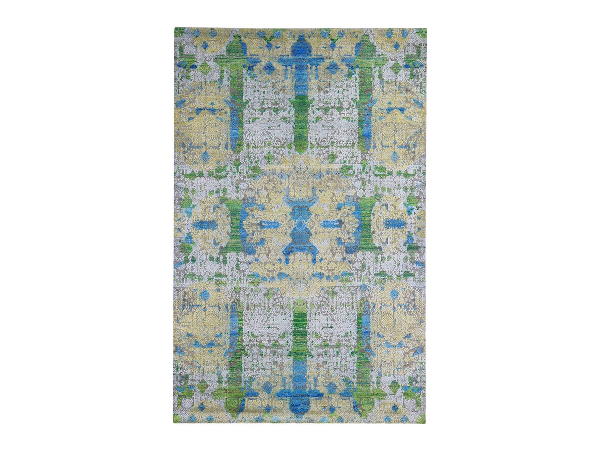 Modern / Contemporary hand-knotted wool/silk rug in Green, 6' x 9'4" — SKU O066452