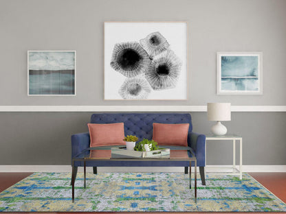 Modern / Contemporary hand-knotted wool/silk rug in Green, 6' x 9'4" — SKU O066452 (view 2)