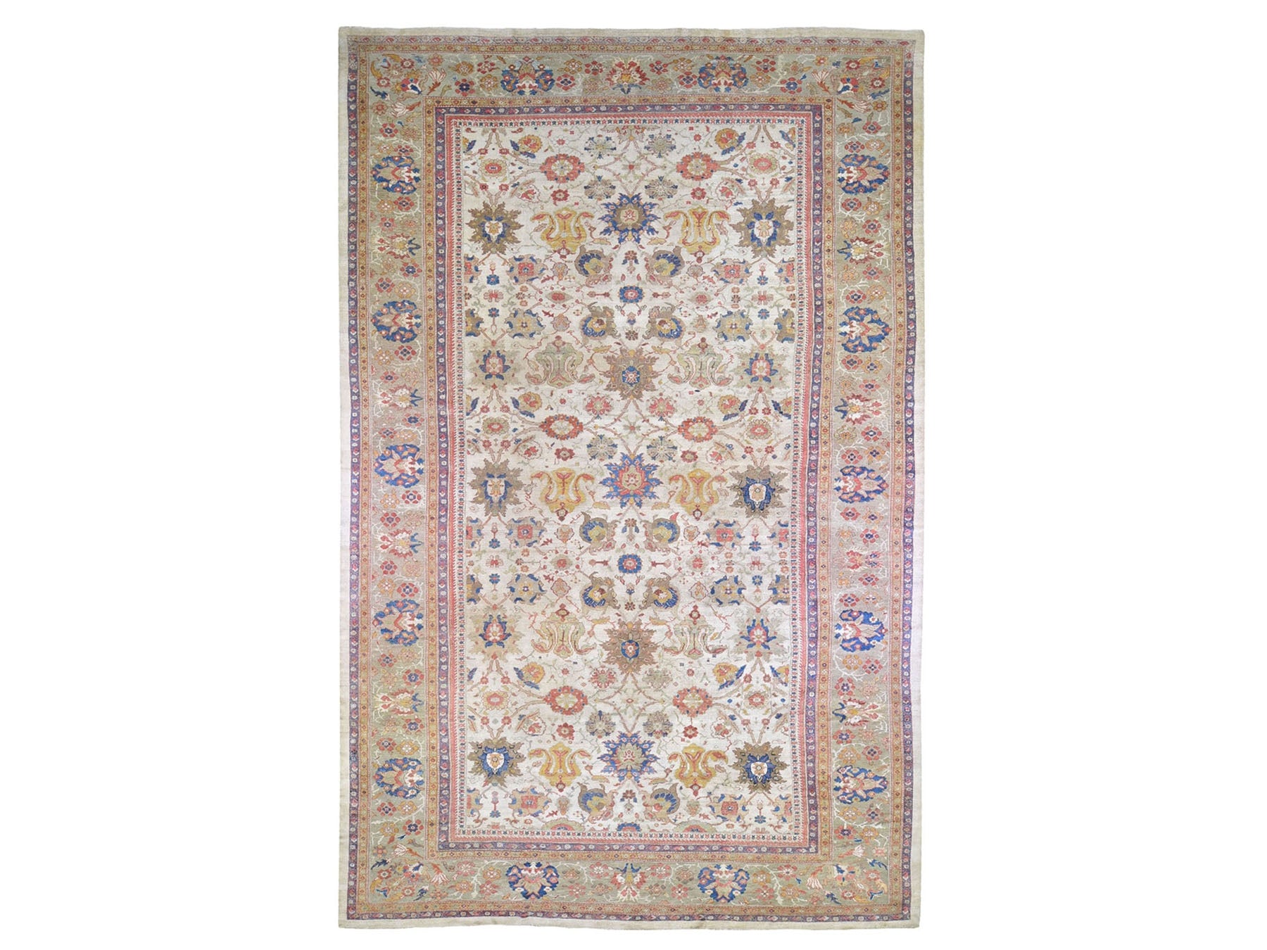 Sultanabad Antique hand-knotted wool rug in Beige & Light Green, 12' x 21' — SKU O066457