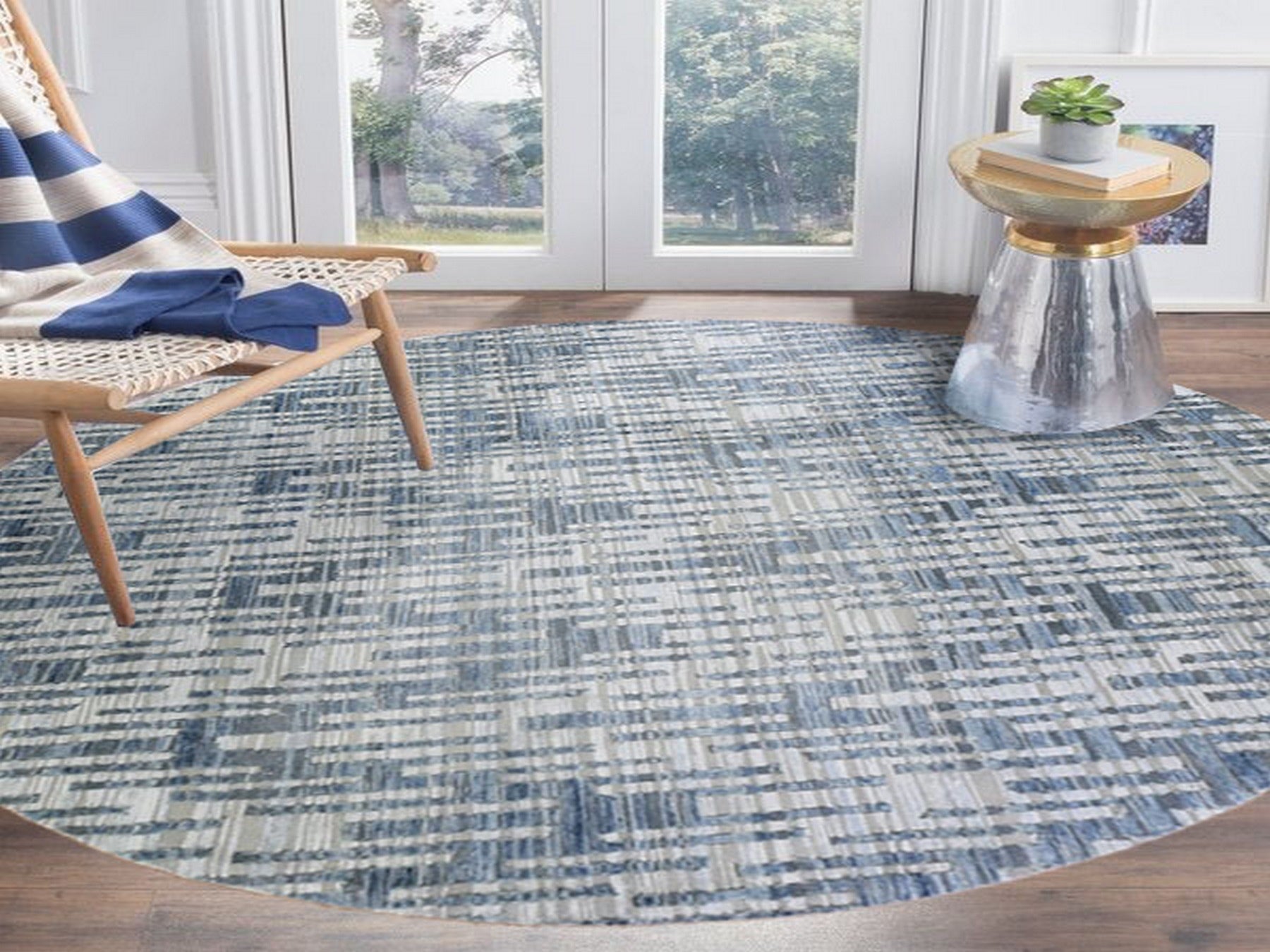 Modern / Contemporary hand-knotted wool/silk rug in Blue, 10'1" x 10'1" — SKU O066465 (view 2)