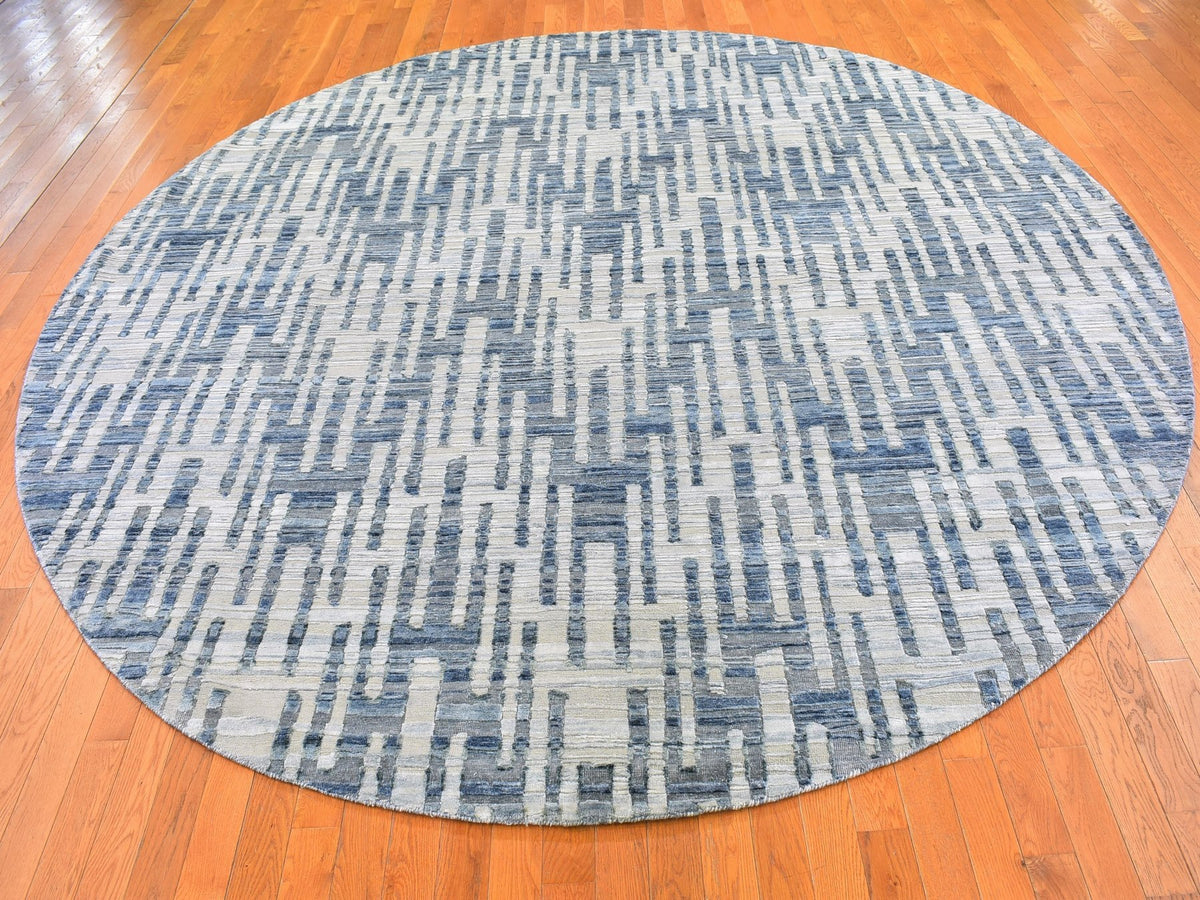 Modern / Contemporary hand-knotted wool/silk rug in Blue, 10'1" x 10'1" — SKU O066465 (view 3)