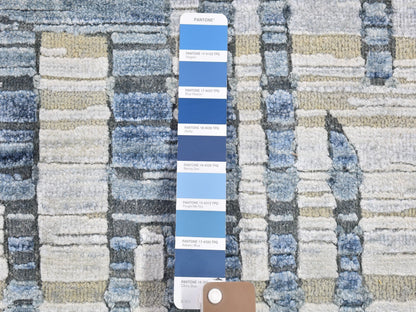 Modern / Contemporary hand-knotted wool/silk rug in Blue, 10'1" x 10'1" — SKU O066465 (view 8)