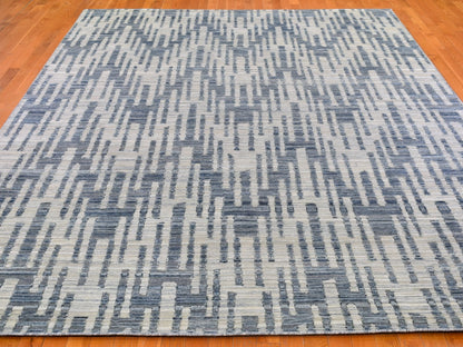 Modern / Contemporary hand-knotted wool/silk rug in Blue, 9' x 12'2" — SKU O066471 (view 2)