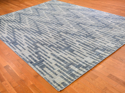 Modern / Contemporary hand-knotted wool/silk rug in Blue, 9' x 12'2" — SKU O066471 (view 3)