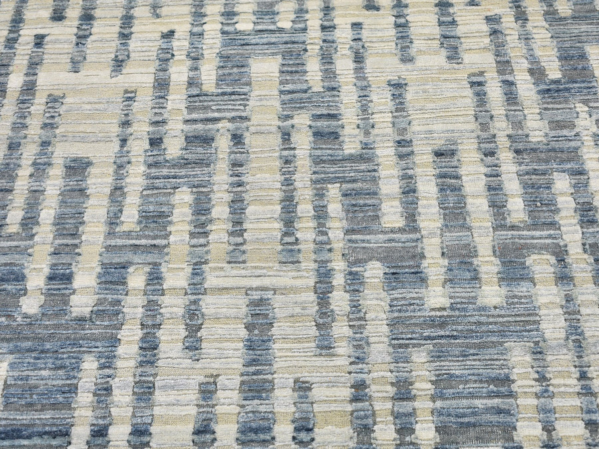 Modern / Contemporary hand-knotted wool/silk rug in Blue, 9' x 12'2" — SKU O066471 (view 4)