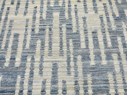Modern / Contemporary hand-knotted wool/silk rug in Blue, 9' x 12'2" — SKU O066471 (view 4)