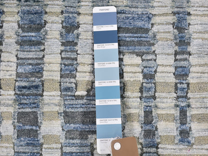 Modern / Contemporary hand-knotted wool/silk rug in Blue, 9' x 12'2" — SKU O066471 (view 7)