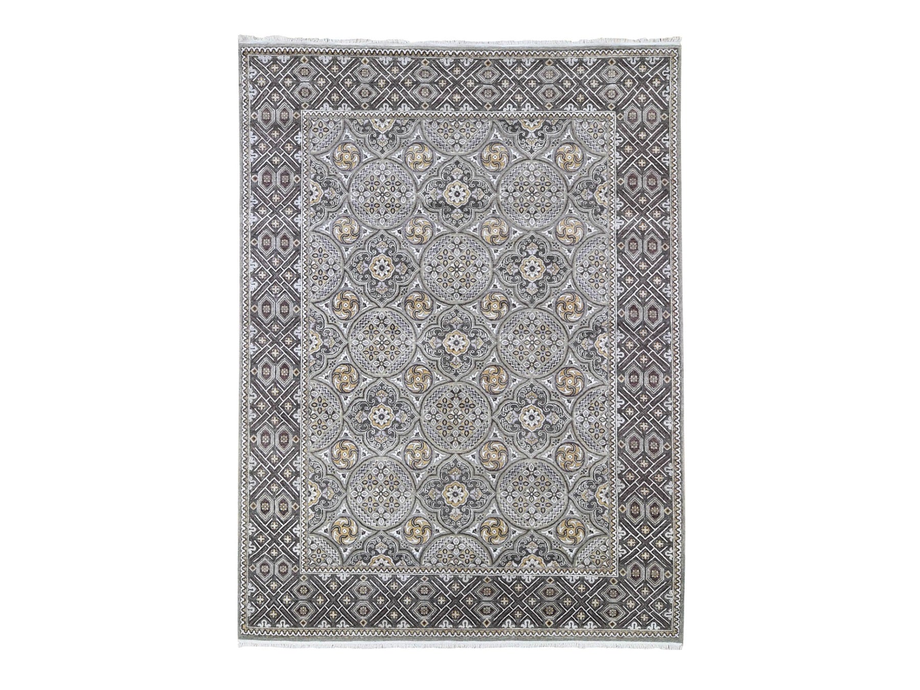 Transitional hand-knotted wool/silk rug in Brown, 9'1" x 12' — SKU O066476
