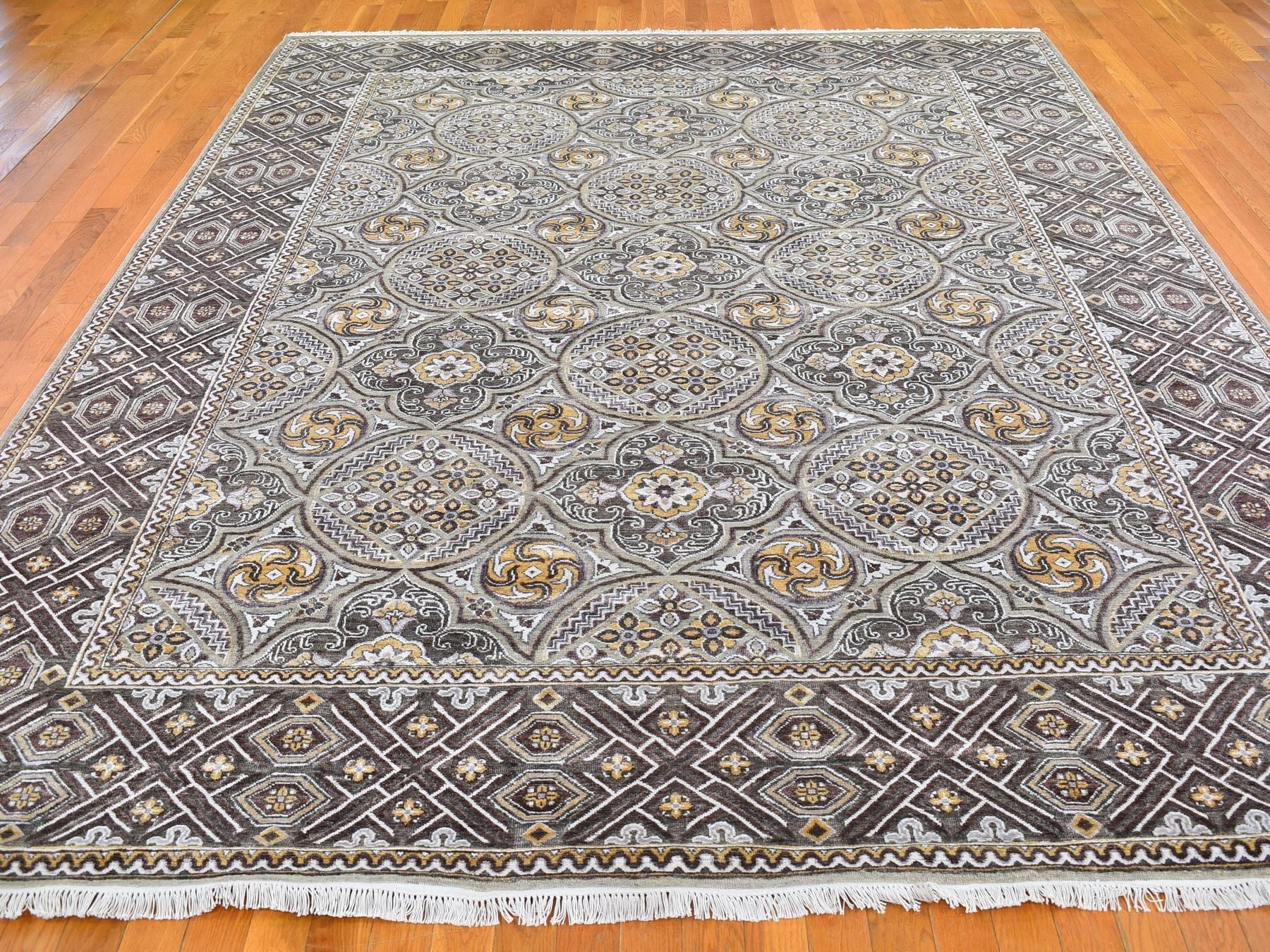 Transitional hand-knotted wool/silk rug in Brown, 9'1" x 12' — SKU O066476 (view 2)