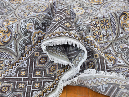 Transitional hand-knotted wool/silk rug in Brown, 9'1" x 12' — SKU O066476 (view 5)