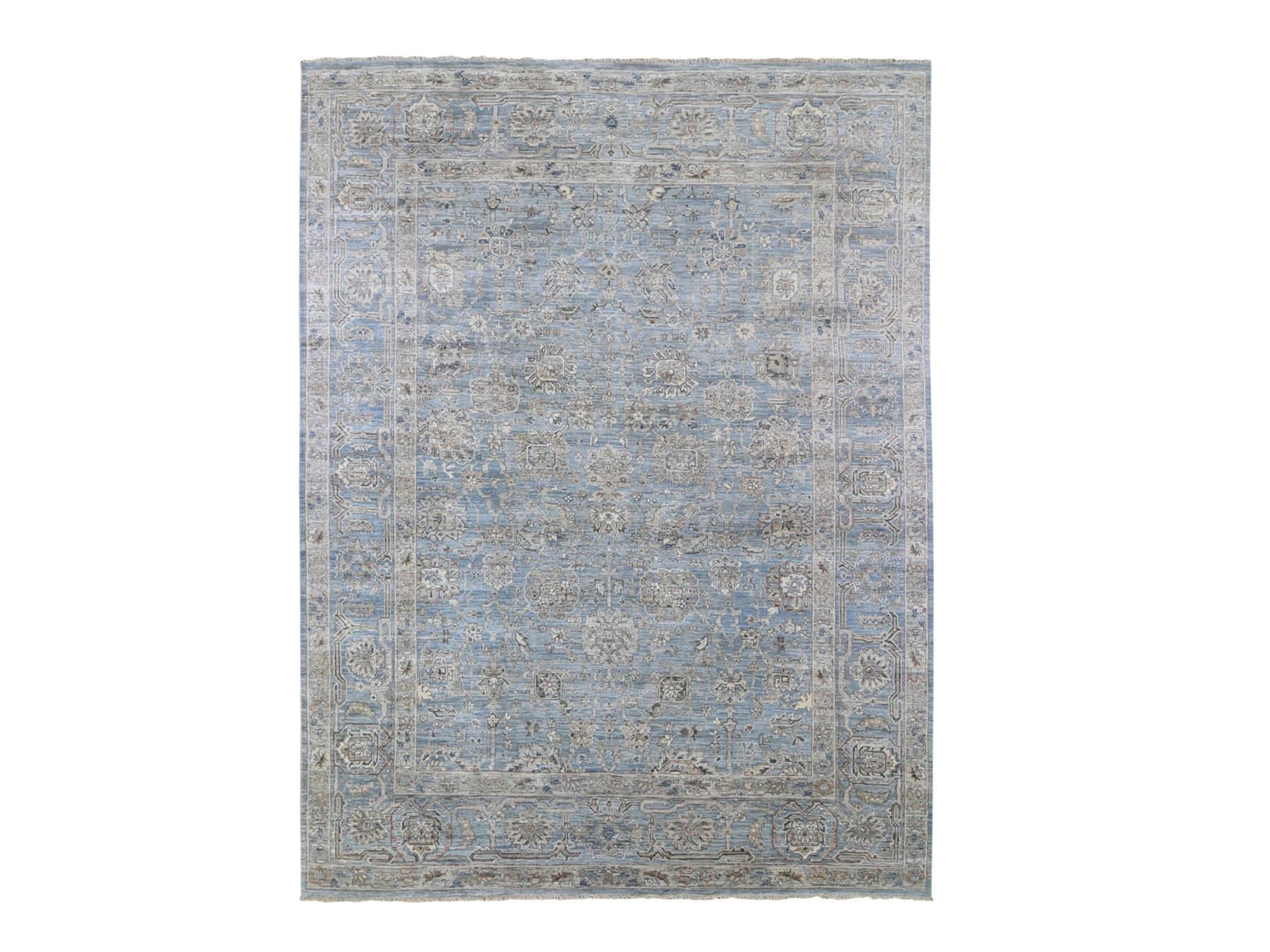 Heriz Oushak hand-knotted wool/silk rug in Blue & Blue Heaven, 9' x 12' — SKU O066478