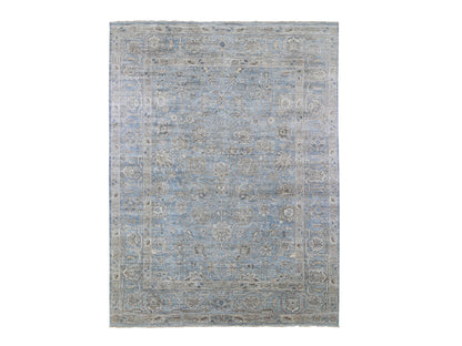 Heriz Oushak hand-knotted wool/silk rug in Blue & Blue Heaven, 9' x 12' — SKU O066478