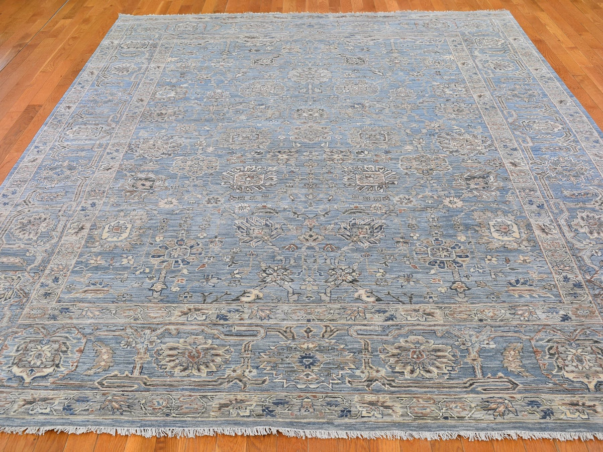 Heriz Oushak hand-knotted wool/silk rug in Blue & Blue Heaven, 9' x 12' — SKU O066478 (view 2)