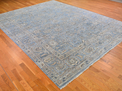 Heriz Oushak hand-knotted wool/silk rug in Blue & Blue Heaven, 9' x 12' — SKU O066478 (view 3)