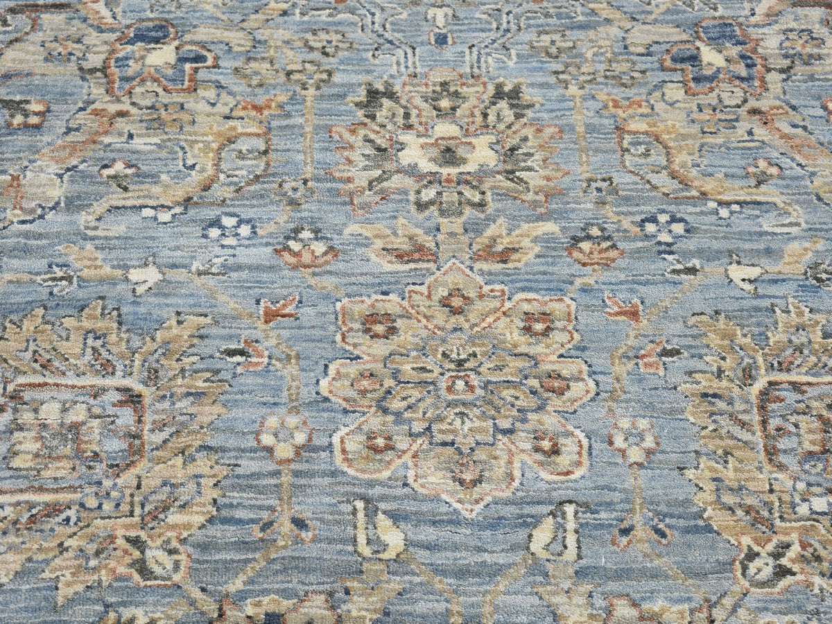Heriz Oushak hand-knotted wool/silk rug in Blue & Blue Heaven, 9' x 12' — SKU O066478 (view 4)