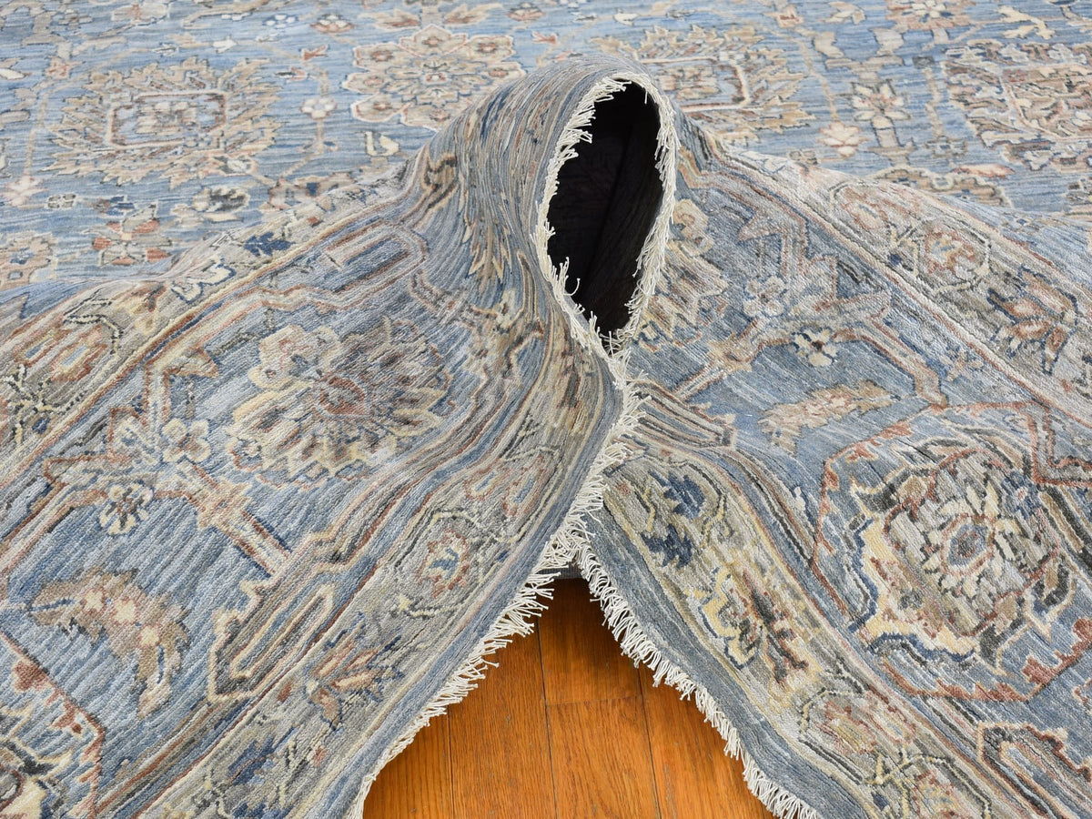 Heriz Oushak hand-knotted wool/silk rug in Blue & Blue Heaven, 9' x 12' — SKU O066478 (view 5)