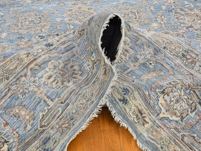 Heriz Oushak hand-knotted wool/silk rug in Blue & Blue Heaven, 9' x 12' — SKU O066478 (view 5)