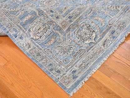 Heriz Oushak hand-knotted wool/silk rug in Blue & Blue Heaven, 9' x 12' — SKU O066478 (view 6)