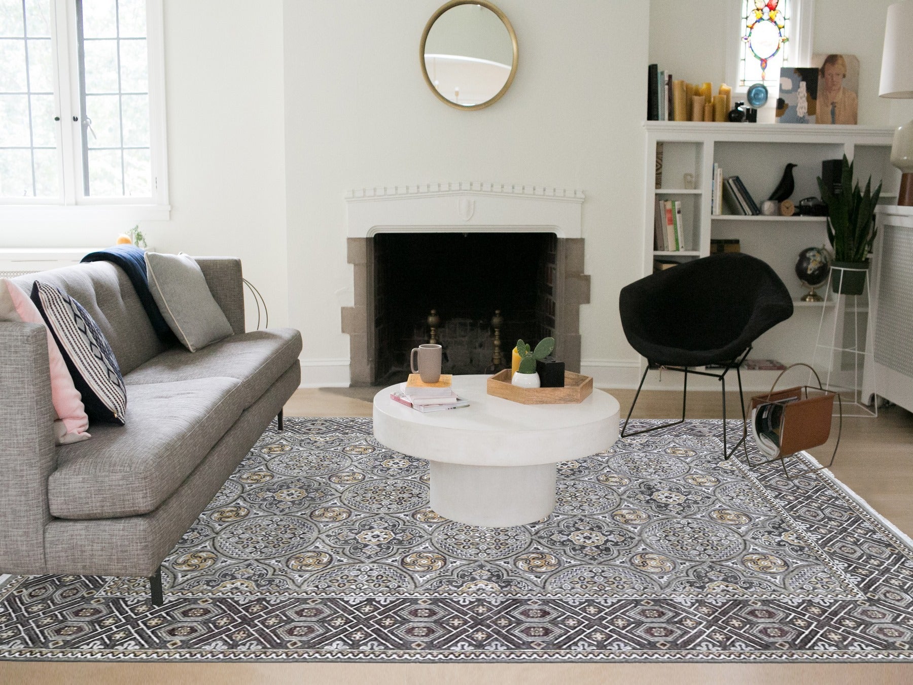 Transitional hand-knotted wool/silk rug in Brown, 9' x 12'2" — SKU O066479 (view 2)