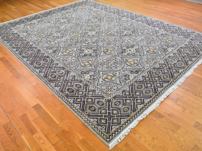 Transitional hand-knotted wool/silk rug in Brown, 9' x 12'2" — SKU O066479 (view 4)