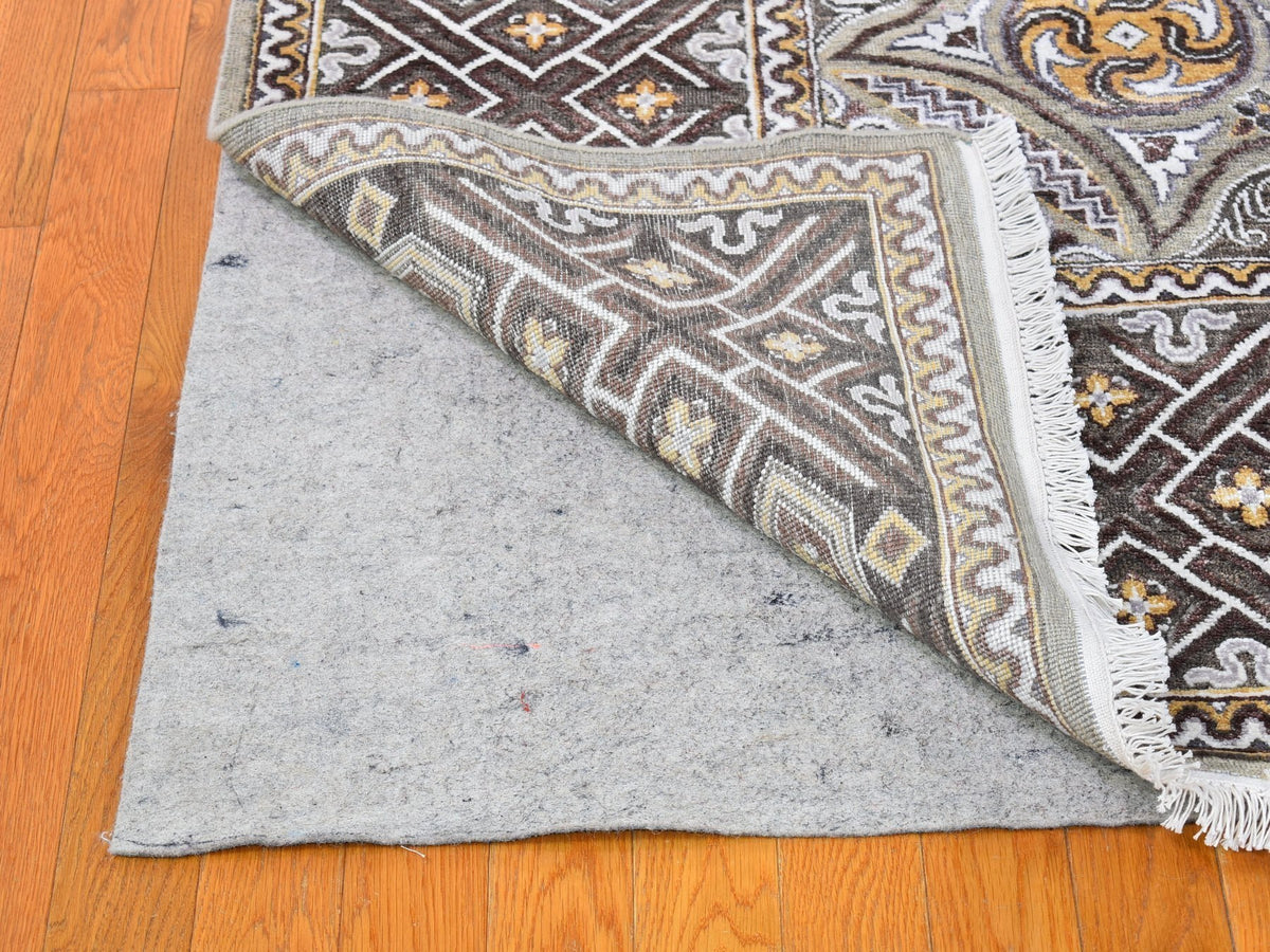 Transitional hand-knotted wool/silk rug in Brown, 9' x 12'2" — SKU O066479 (view 9)