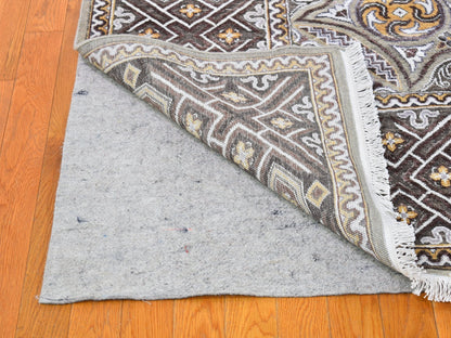 Transitional hand-knotted wool/silk rug in Brown, 9' x 12'2" — SKU O066479 (view 9)