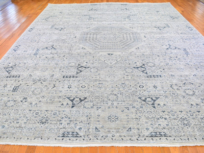 Grey 12'0" x 15'2" Traditional Hand knotted Wool/Silk Rug - Sku: O066480