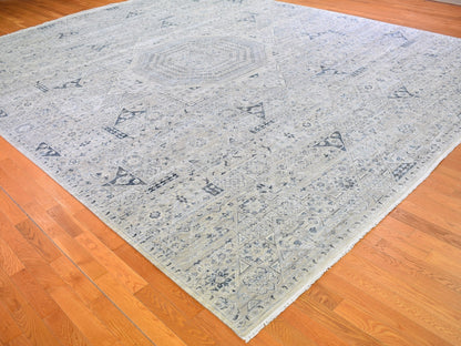 Grey 12'0" x 15'2" Traditional Hand knotted Wool/Silk Rug - Sku: O066480