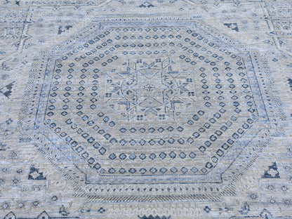 Grey 12'0" x 15'2" Traditional Hand knotted Wool/Silk Rug - Sku: O066480