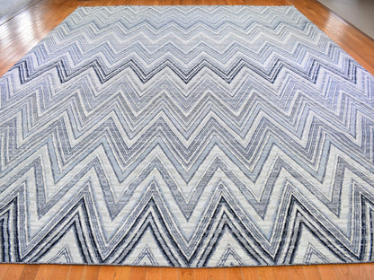 Grey 14'1" x 18'1" Modern / Contemporary Hand knotted Wool/Silk Rug - Sku: O066488