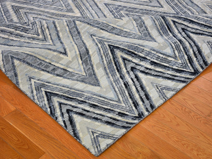Grey 14'1" x 18'1" Modern / Contemporary Hand knotted Wool/Silk Rug - Sku: O066488