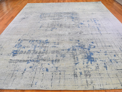 Ivory 12'0" x 15'1" Modern and Contemporary Hand knotted Wool/Silk Rug - Sku: O066489