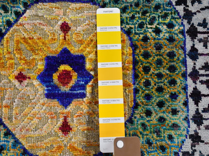 Yellow 4'1" x 10'4" Traditional Hand knotted Wool/Silk Rug - Sku: O066494