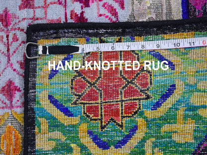 Yellow 4'1" x 10'4" Traditional Hand knotted Wool/Silk Rug - Sku: O066494