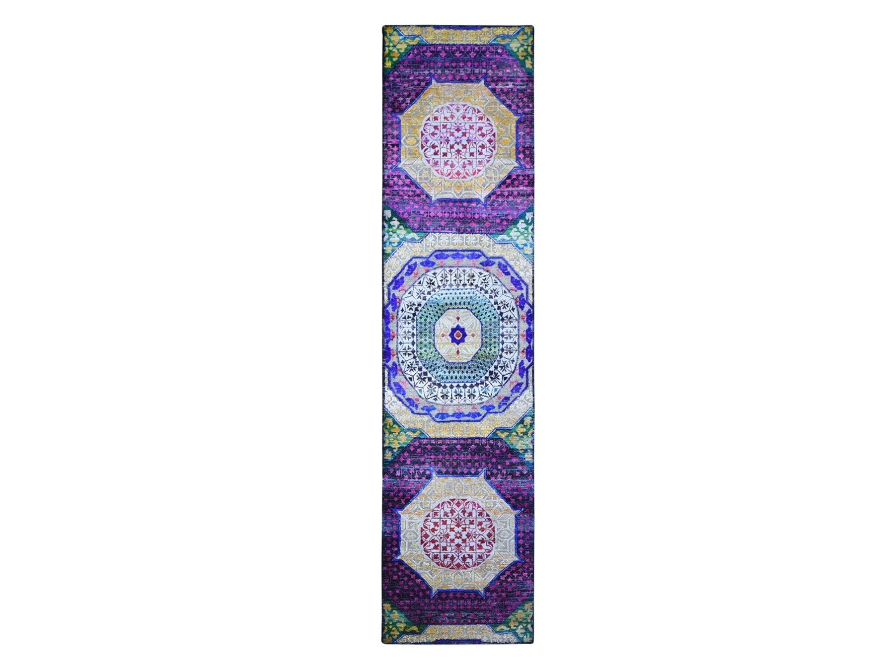 Yellow 2'6" x 10'4" Traditional Hand knotted Wool/Silk Rug - Sku: O066496