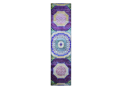 Yellow 2'6" x 10'4" Traditional Hand knotted Wool/Silk Rug - Sku: O066496