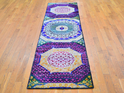 Yellow 2'6" x 10'4" Traditional Hand knotted Wool/Silk Rug - Sku: O066496