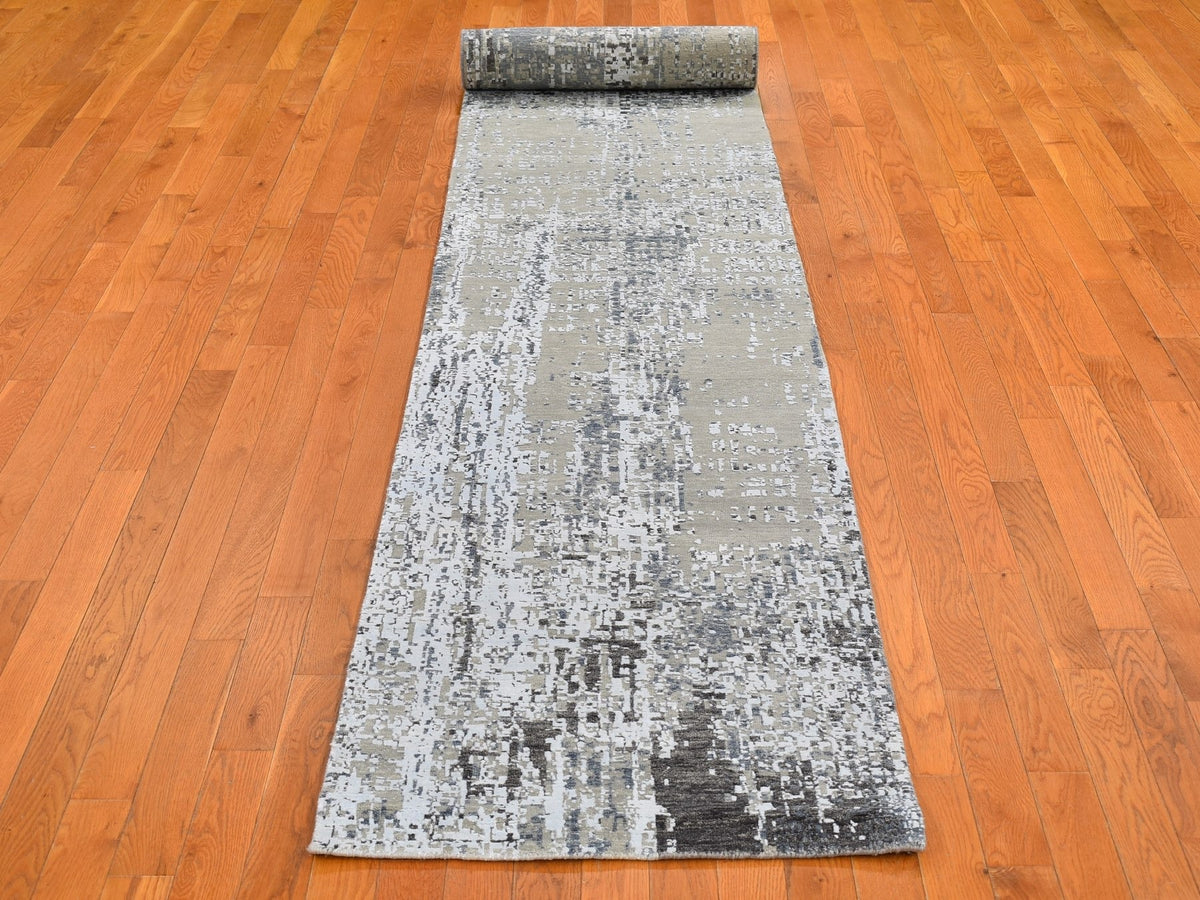 Modern / Contemporary hand-knotted wool runner in Gray, 2'6" x 12' — SKU O066503 (view 2)