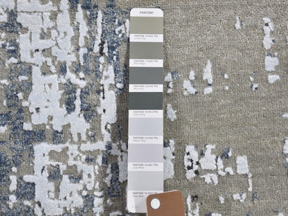 Grey 2'6" x 12'0" Modern / Contemporary Hand knotted Wool Rug - Sku: O066503