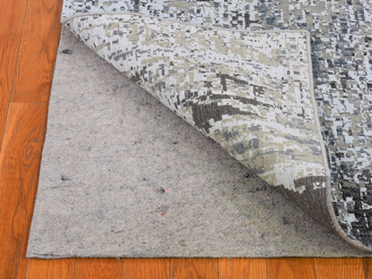 Grey 2'6" x 12'0" Modern / Contemporary Hand knotted Wool Rug - Sku: O066503