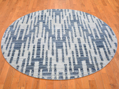 Modern / Contemporary hand-knotted wool/silk rug in Blue, 6'1" x 6'1" — SKU O066514 (view 2)