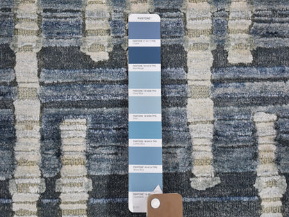 Modern / Contemporary hand-knotted wool/silk rug in Blue, 6'1" x 6'1" — SKU O066514 (view 3)