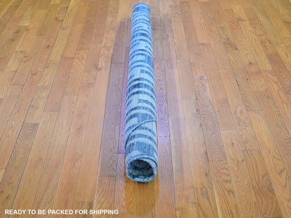 Modern / Contemporary hand-knotted wool/silk rug in Blue, 6'1" x 6'1" — SKU O066514 (view 5)