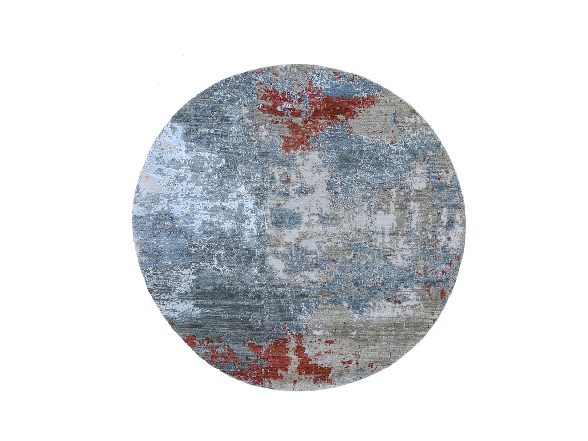 Modern / Contemporary hand-knotted wool/silk rug in Gray, 6' x 6' — SKU O066516